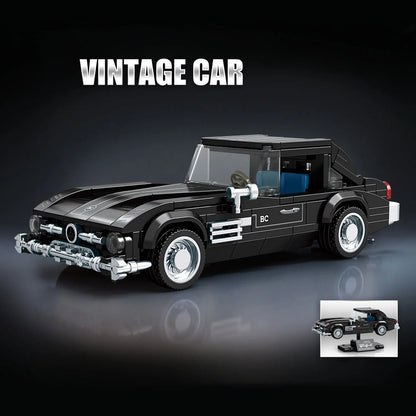Vintage Classic Car Building Blocks, Retro Roadster Model Bricks with Display Stand, DIY Assembled Collectible Toy Gift