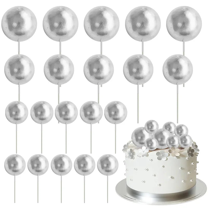 20Pcs Colorful Balls Cake Topper Mini Balloons Cupcake Insert Sticks for Wedding Birthday Party Cake DIY Decoration Baby Show