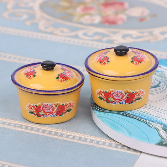 2pcs Dollhouse Miniature Nostalgic Life Scene Decoration Enamel Basin Doll Accessories Toys