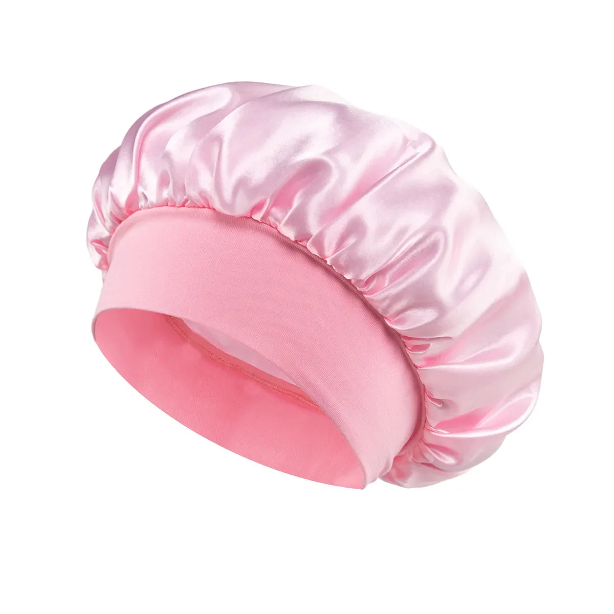 Women Satin Bonnet Hair Bonnet for Sleeping Hair Care Silk Bonnets Solid Wide-brimmed Sleeping Hat with Elastic Soft Band - p