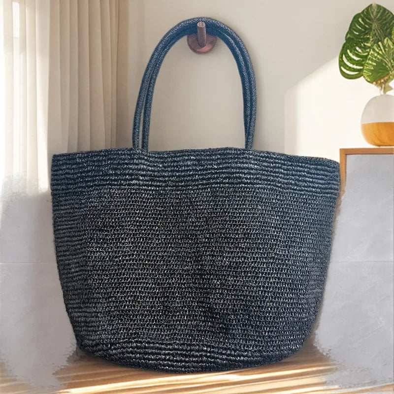 2026 Large Handwoven Rattan Tote Bag for Women Natural Straw Beach Bag Purse Luxury Shoulder Bags Handbag Summer - black