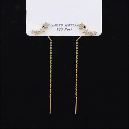 Trendy Long Wire Tassel Thread Chain Climb Star Heart Beads Pendants Drop Earrings women's Straight Hanging Earings Jewelry