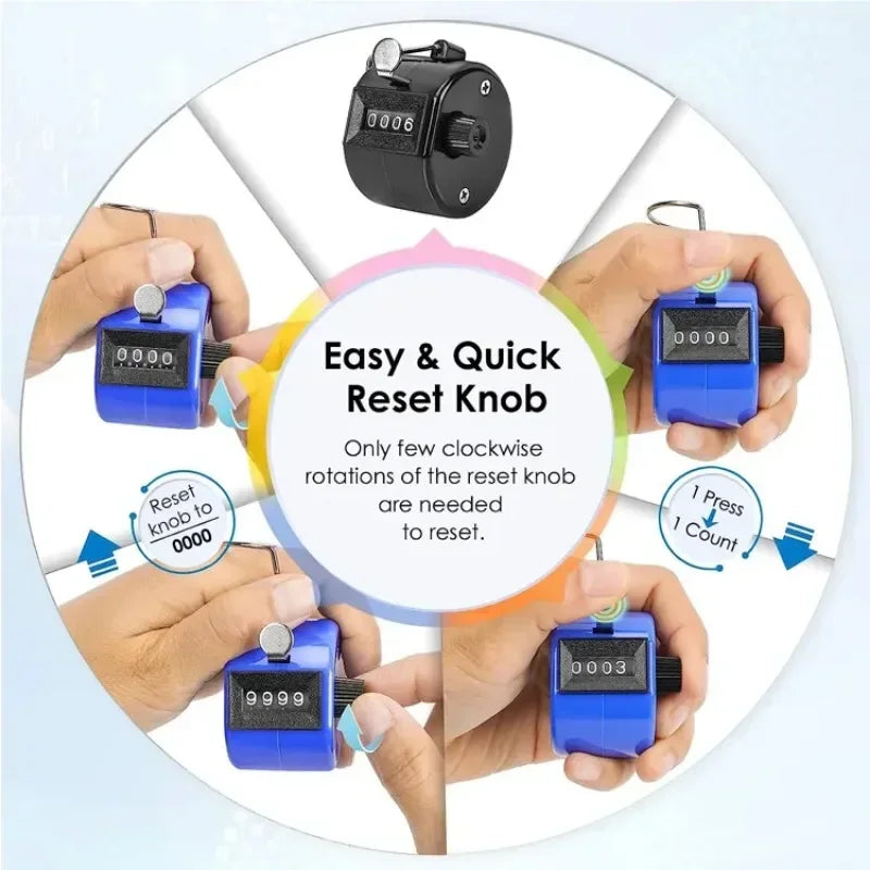 Handheld 4 Digital Tally Counter Mechanical Manual Palm Clicker Number Count Assorted Tally Counter Number Count