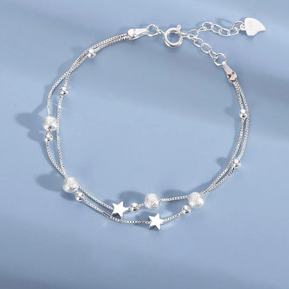 925 Sterling Silver Heart Shaped Necklace Bracelet Set for Women Vintage Korean Blue Crystal Bracelets Jewelry Set Party Jewe