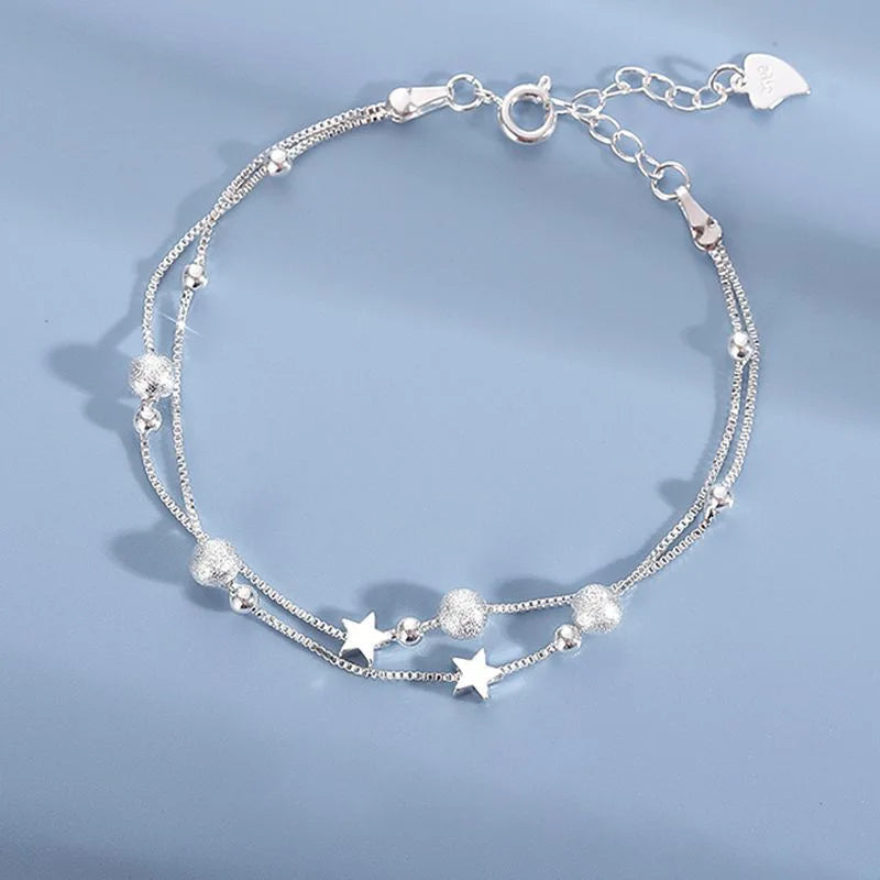 925 Sterling Silver Heart Shaped Necklace Bracelet Set for Women Vintage Korean Blue Crystal Bracelets Jewelry Set Party Jewe