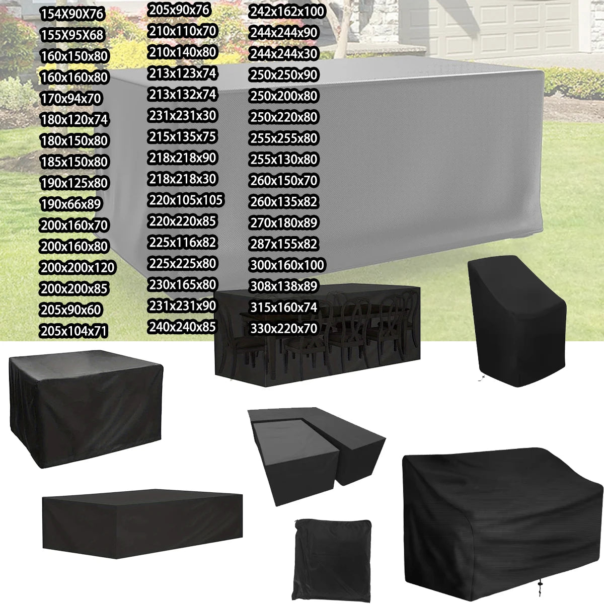218 Sizes of Patio Furniture Covers, Table and Chair Covers, Waterproof, Dustproof, UV-proof 210D Oxford Cloth Protective Cov