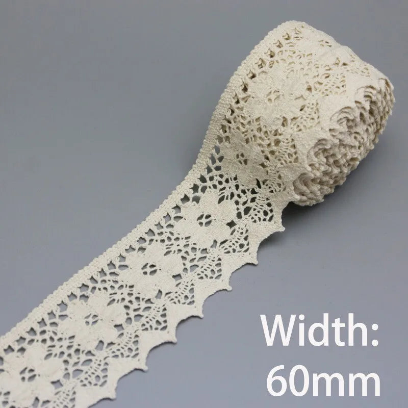 Lace Ribbon Trim, White Beige Cotton Embroidered Ribbon, 5 Meter Sewing Fabric, DIY Craft Materials, Elegant Lace for Gift Wr