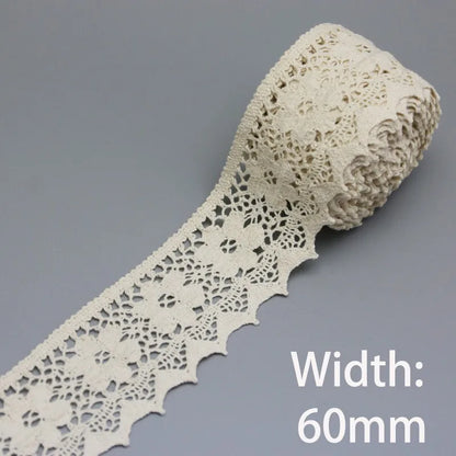 Lace Ribbon Trim, White Beige Cotton Embroidered Ribbon, 5 Meter Sewing Fabric, DIY Craft Materials, Elegant Lace for Gift Wr