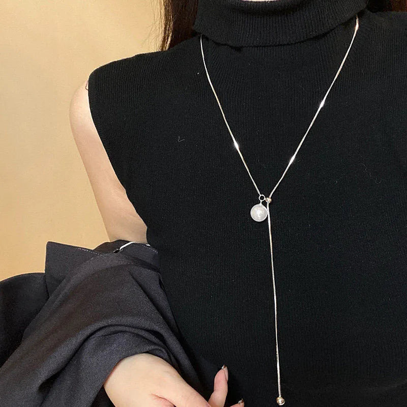 Chic Pearl Lariat Necklace Gold Chain Adjustable Minimalist Sweater Chain Jewelry for Women Statement Neck Jewelry Accessory 