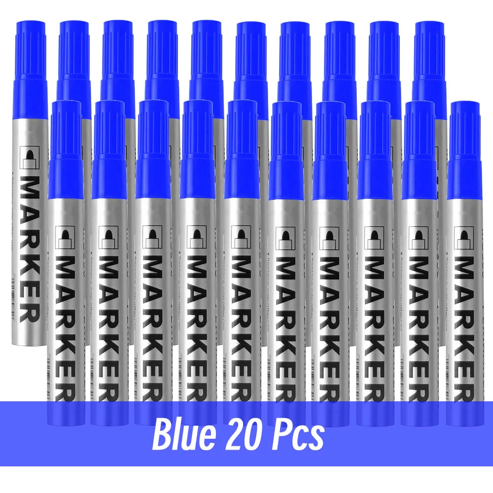 Permanent Paint Marker Pen Waterproof Black Pen for Tyre Oily Markers Quick Drying Signature Pen Stationery Supplies - 20 blu