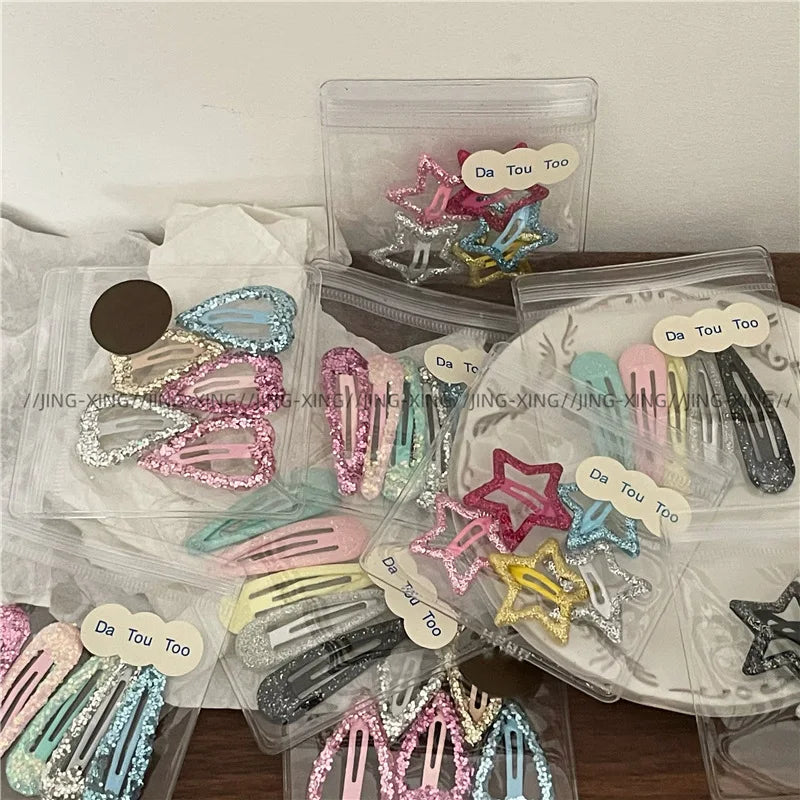 Colorful Sequins Water Drop Five-Pointed Star BB Clip Bang Clip Sweet Girl Gold Powder Love Heart-Shaped Hairpin Side Clip Ne