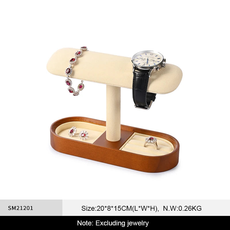 WoodTen Solid Wood Watches Display Stands Base Watch Necklace Bracelet Organizer Rack Bangle Scrunchie Headband Showcase Stan