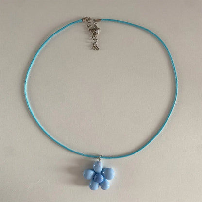 LATS Sweet Colorful Flower Pendant Necklace for Women Girl Floral Design Rope Chain Chokers Fashion Jewelry Gift - 771053