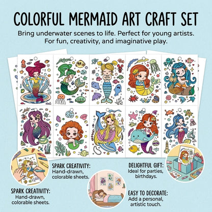 Children Coloring Cards Set 20PCS Mermaid Theme DIY Art Painting Kit For Kids