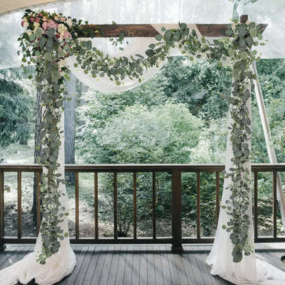 1pc Artificial Eucalyptus Leaves Greenery Garland Faux Plant Spring Vines with White Flowers Berries for Wedding Home Party D