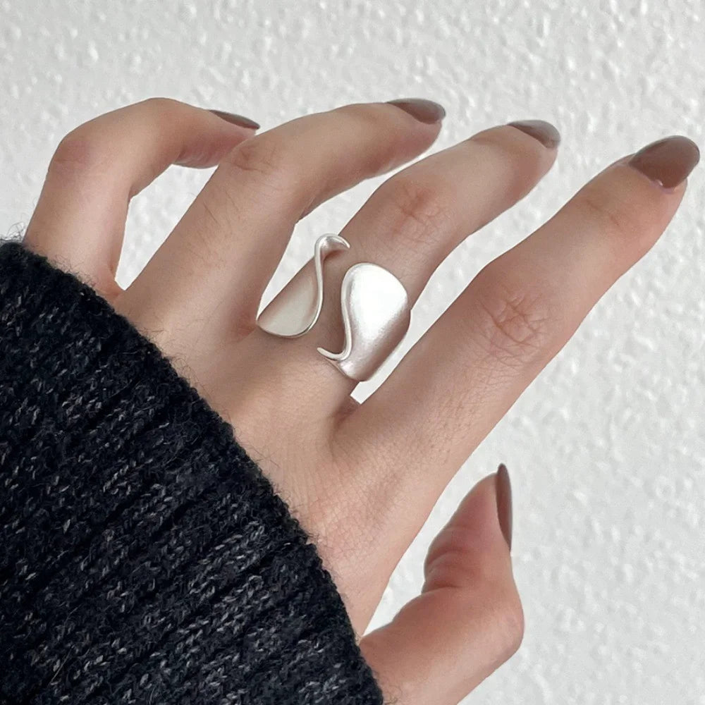 925 Sterling Silver Rings for Women Couple Minimalist Handmade Simple Big Open Ring Party Prevent Allergy Jewelry Holiday Gif