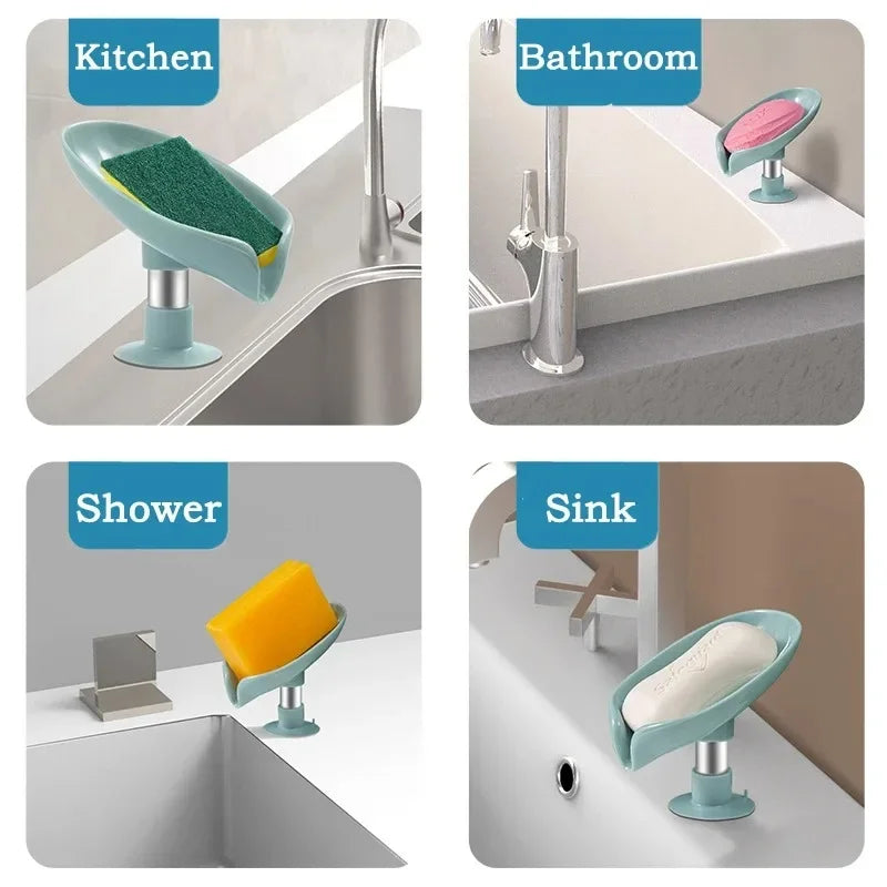 1pcs Drain Soap Holder Leaf Shape Soap Box Suction Cup Tray Drying Rack for Shower Sponge Container Kitchen Bathroom Accessor