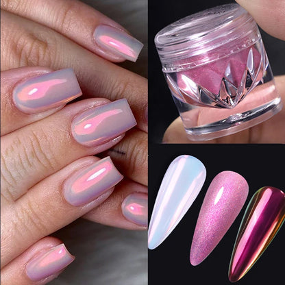 NICOLE DIARY Aurora Nail Powder Pigment Pearl Metallic Rubbing Dust Chameleon Effect Nail Art Glitter Manicure Decoration