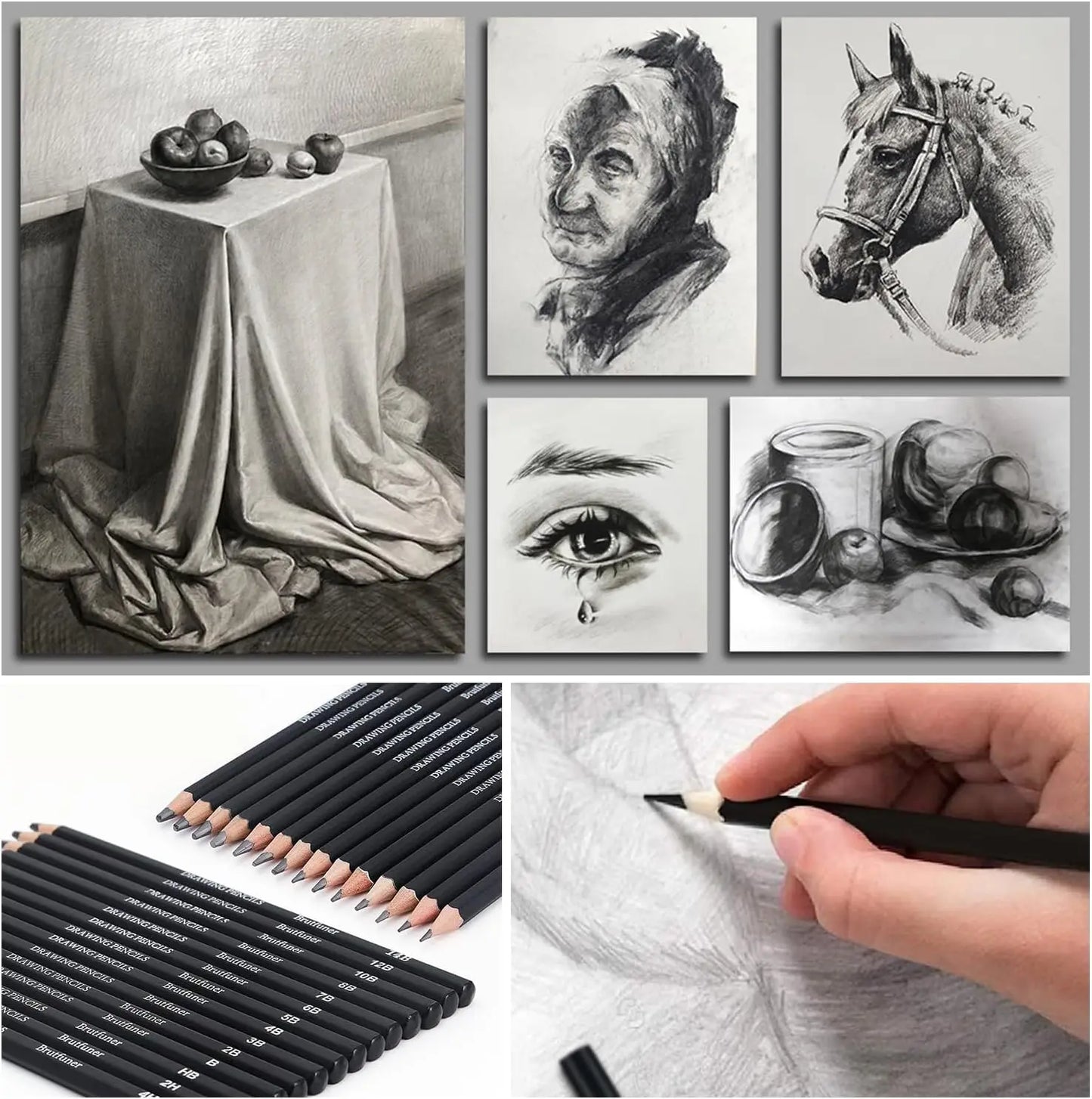 29Pcs Drawing Kit Sketching Pencils Set,Portable Pen Curtain-Charcoal Pencils, Sketch Pencils, Charcoal Stick,Sharpener,Erase