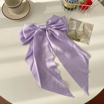 11 Solid Color Satin Ribbon Big Bows Hairpin Spring Clips Hair Accessories for Women Girls Trendy Korean Summer Headwear 2023
