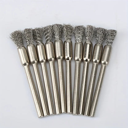 10Pcs Stainless Steel Wire Brushes with a 3.17mm Handle - Ideal for Rotating Tools, Ideal for Cleaning, Rust Removal and Sand