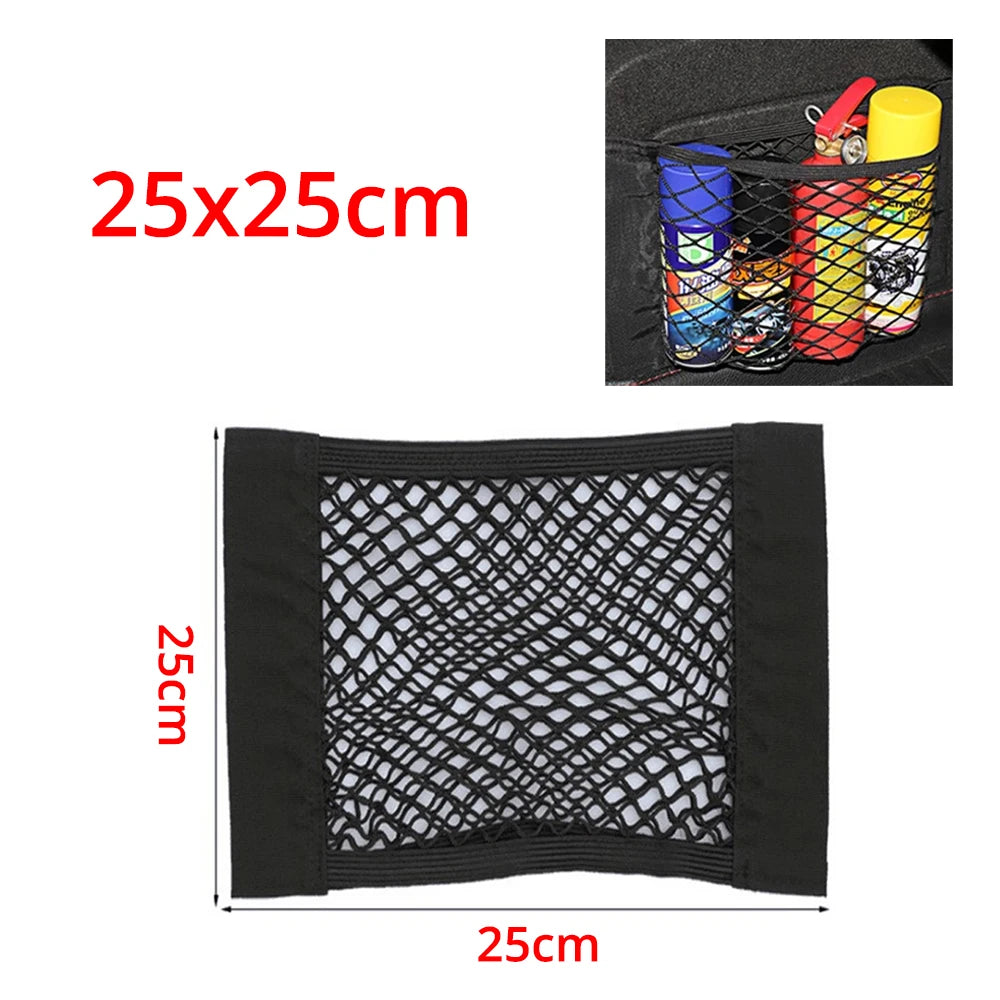 1X Car Back Rear Trunk Organizer Net Mesh Seat Elastic String Magic Sticker Universal Storage Bag Pocket Auto Put Paper Stowi