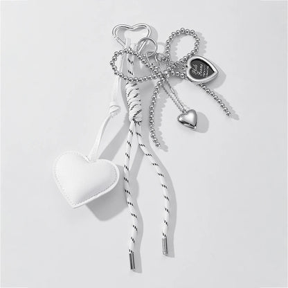 Luxury Charm Tassel Love Heart Pendant Handmade Creative Bowknot Keychain Cute Glossy Pendant Keychain Bag Accessories - whit