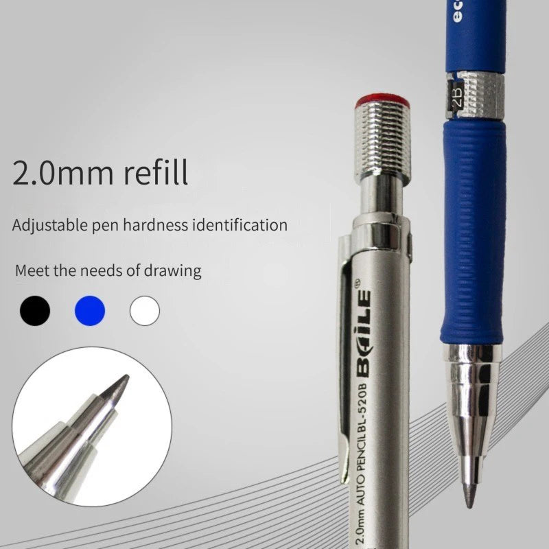 2mm Mechanical Pencil Set with Color/Black Lead Art Drawing Design Automatic Pencil Writing Student Office School Stationery 