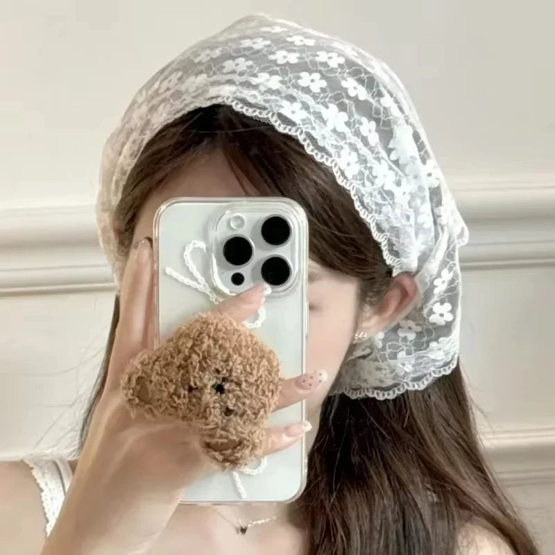 Lace Flower Elegant Temperament Lace Women Flower White Sweet Triangle Scarf Thin Breathable Ribbon Artistic Style Travel Pho
