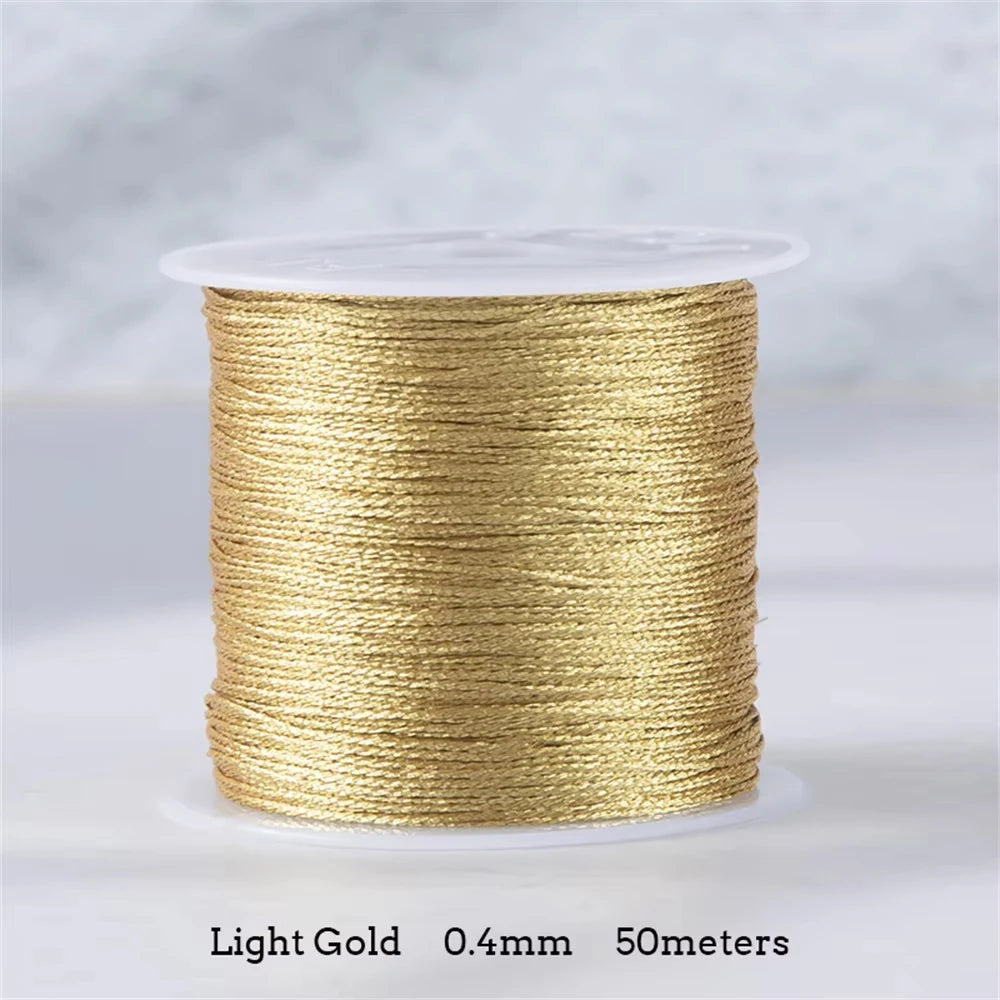 Gold/Silver Thread Macrame Cord Rope Bracelet Necklace Braided String For DIY Tassel Beading Shamballa String Supplies - 0.4m