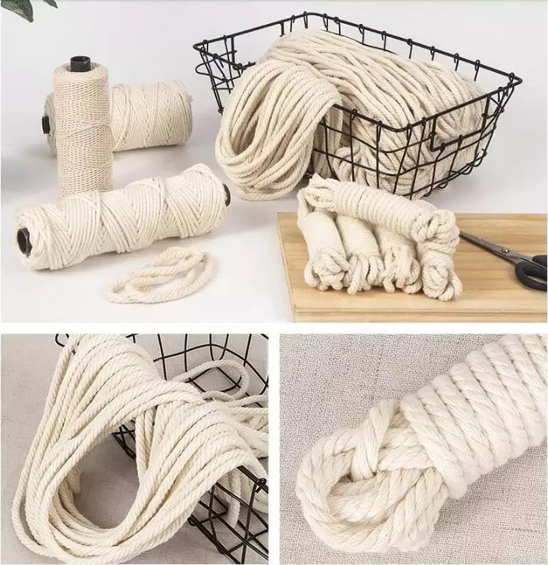 Handmade Macrame Boho decor 1/2/3/4/5/6/8/10mm Cotton Beige thread Cord Rope Twisted String DIY Home Wedding decoration suppl