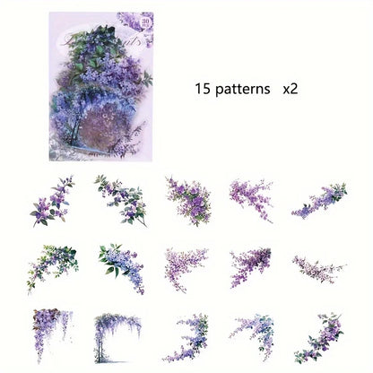 30 Pcs/Pack Vintage plant flowers PET waterproof sticker for DIY scrapbooking Journal Photo Album Decoration Materials Sticke