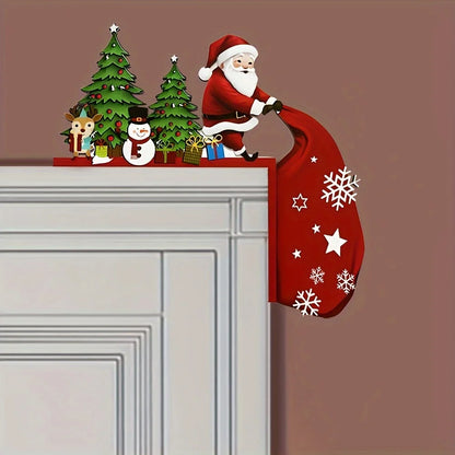 1 pieces of antique wooden Christmas door corner decoration -1 piece of Santa Claus with reindeer and snowman