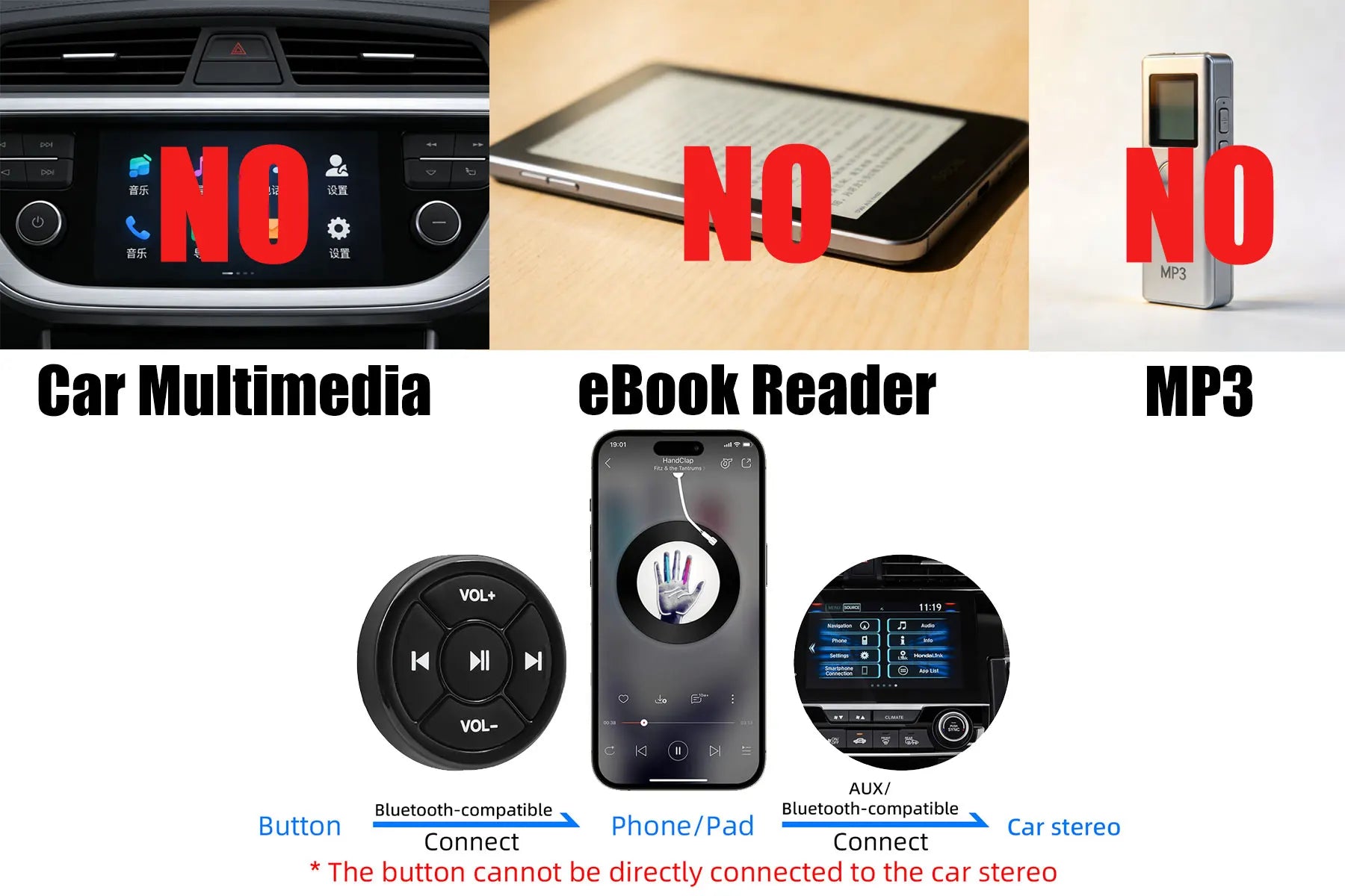 Music Player Steering Wheel Wireless Bluetooth-compatible Remote Control Media
