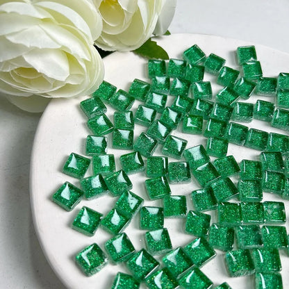 Mosaic Tiles for Crafts Blue Shine Assorted Color 50pcs Glass Glitter Mosaic Supplies Pieces Bulk Square Shape Home Decoratio
