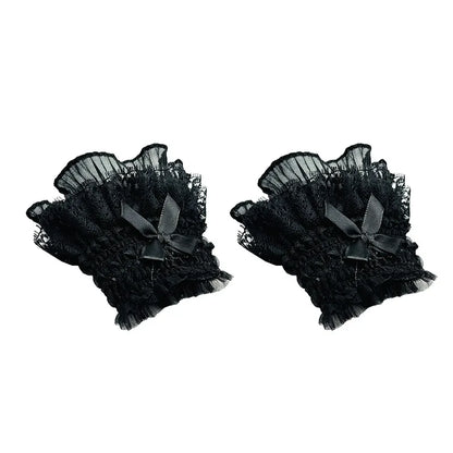 Gothic Lolita Hand Wrist Cuffs Bowknot LaceTrim Maid Cosplay Accessories For Women Girl Party