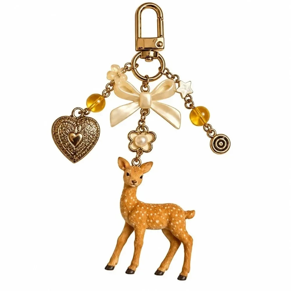 Cute Portable Deer Keychain 11.5cm Length Korean Style Phone Charms Handmade DIY Bead Case - B6