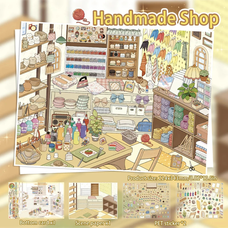 Immersive Scene-Creating Stickers, Multi-Scene Miniature Store Material Stickers, Panoramic Positioning, No-Cut DIY Journal D