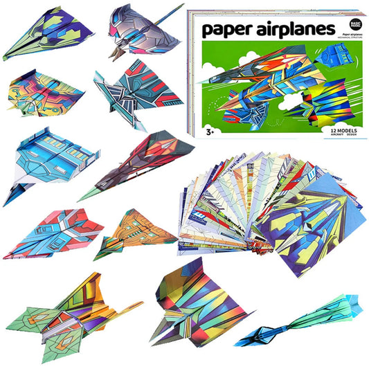 Paper Airplane Kits with 12 Classic Designs, Colorful Origami Paper, World Record Paper Planes, Airplane For School Students(