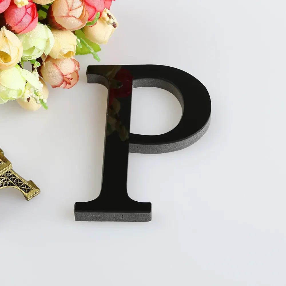 26 Letters DIY 3D Mirror Acrylic Wall Sticker Ornaments Black English Alphabet Decals Home Decor Wall Art Mural Party Decorat
