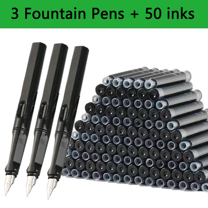 53Pcs Fountain Pen Replaceable Ink Set Black/Blue/Red ink EF School Pens Office Supplies Stationery for Writing Calligraphy P
