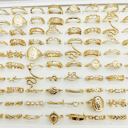 30pc/Lot Gold Color Finger Rings For Girls New Love Snake Animal Butterfly Cutout Star Pearl Thin Joint Ring Party Jewelry Wo