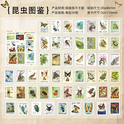 50 sheets Philatelic museum series Postage stamp theme stickers Scrapbooking Material handmade Diary Album Junk Journal Suppl
