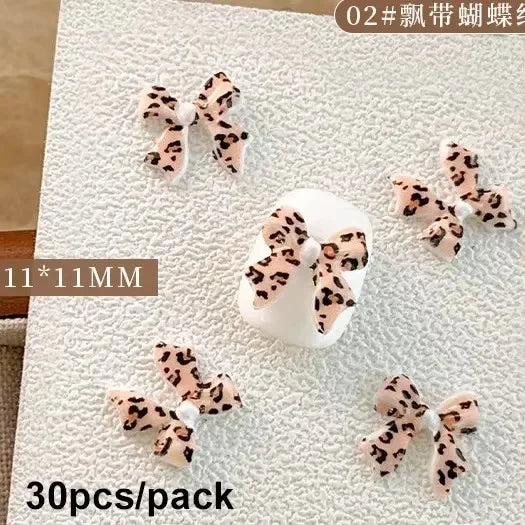 French Ribbons Colorful Resin Cute Bowknot Charm Leopard Print Bow Tie Nail Art Decorations Manicure Tools Accessories Wholes