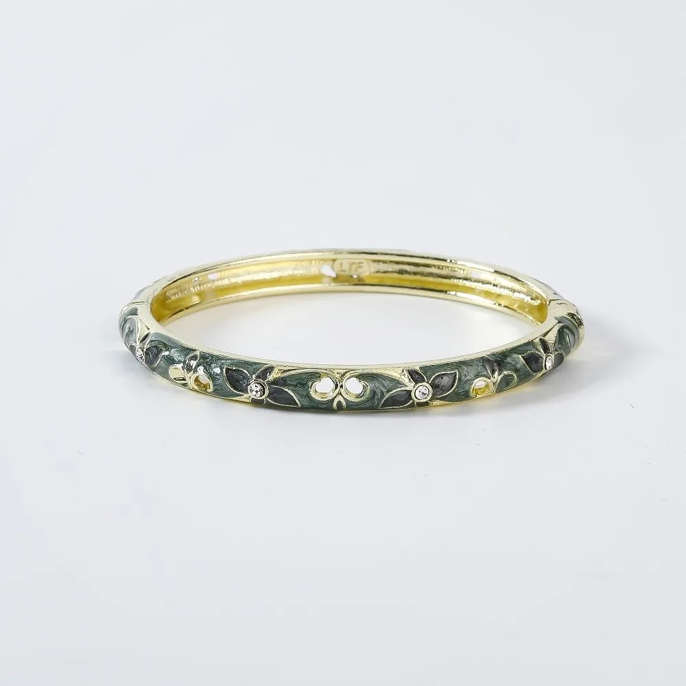 Enamel Vintage Cloisonne Bangle Floral Chinese Chinese Flower Bangle Vintage Ethnic Women's Hand Bracelet Gifts for Women Gir