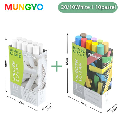 MUNGYO Dustless Chalk Colored / White Non-Toxic Dust-Free Vibrant Blackboard 10Pcs Kids Teachers Students office - 10 white-1