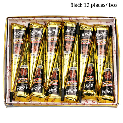 GOLECHA Black Brown Red White Henna Cones Indian Henna Tattoo Paste For Temporary Tattoo Body Art Sticker Mehndi Body Paint -