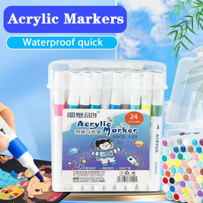 Acrylic Brush Markers Set with Portable Case, Liquid Ink Art Acrylic Paint Markers Set for Art and DIY Craft - 24 colors