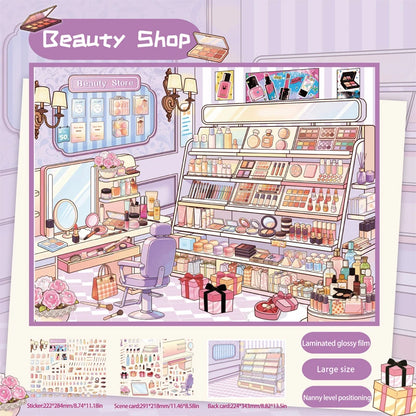 Immersive Scene-Creating Stickers, Multi-Scene Miniature Store Material Stickers, Panoramic Positioning, No-Cut DIY Journal D