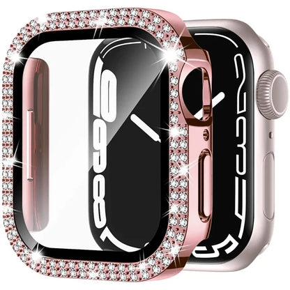 Glass+Diamond Cover For Apple watch case 46mm 40mm 44mm 41mm 42mm 45mm Bling Bumper Protector iWatch Series 11 10 9 SE 7 8 ca